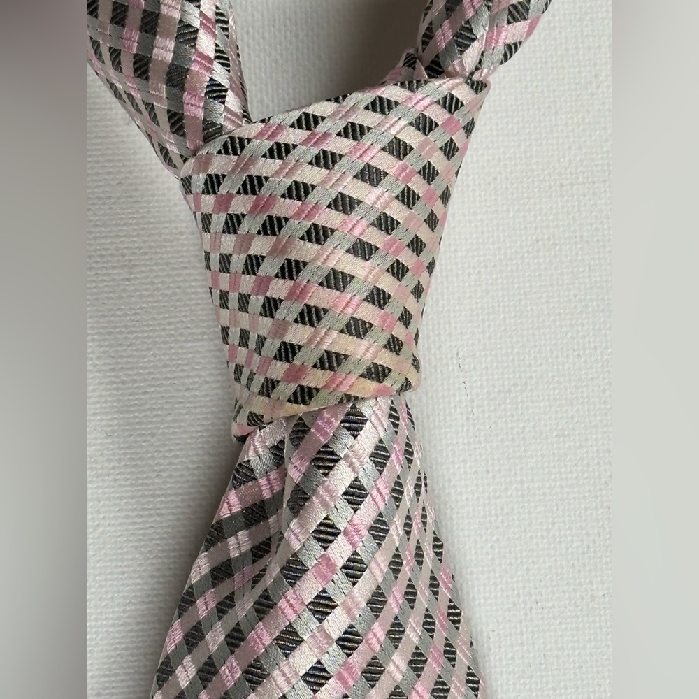 Stollery’s Silk Tie, Confident GQ Man, Grey with Pinks, Business Day to Night